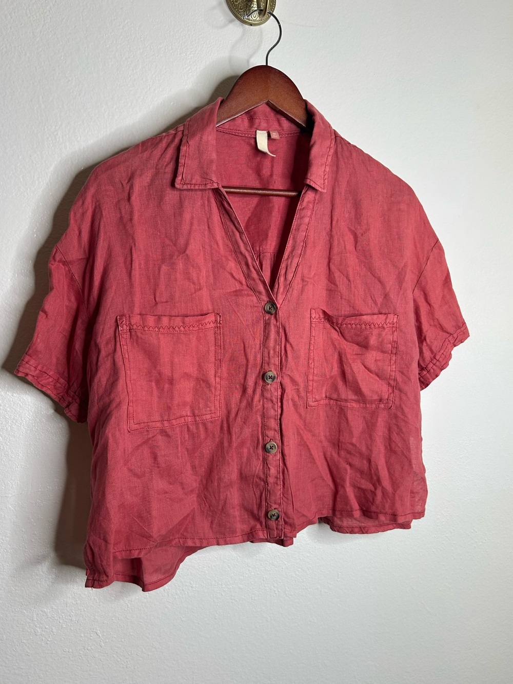 Anthropologie Pilcro 100% Linen Boxy Short Sleeve Button Down Top